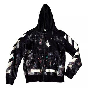 Off-White Mens XS Galaxy Brush Grafitti Hooded Zip Up Fleece Jacket Hoodie Arrow